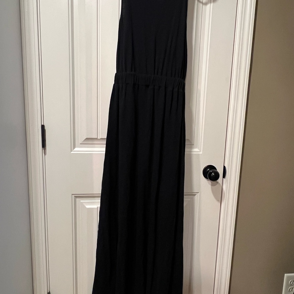 LOFT Black Ruched-Strap Maxi Dress